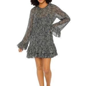 Likely Hanner Sheer Floral Flared‎ Sleeve Mini Dress Women’s 0 Fairy Boho Ruffle